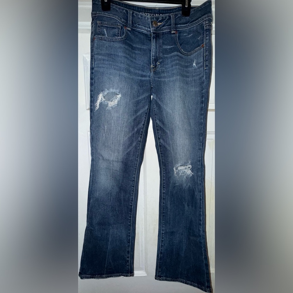 Women’s American Eagle Outfitters Dark Blue Distressed Flare Leg Jeans